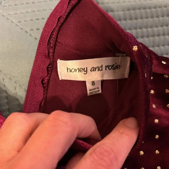 Honey and Rosie Girl’s Burgundy High Neck Dress - Picture 5 of 7